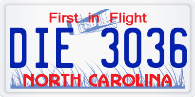 NC license plate DIE3036