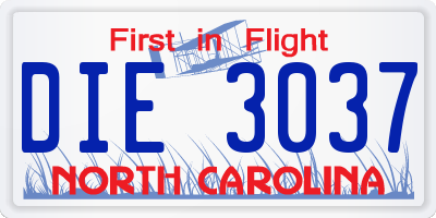 NC license plate DIE3037
