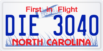 NC license plate DIE3040