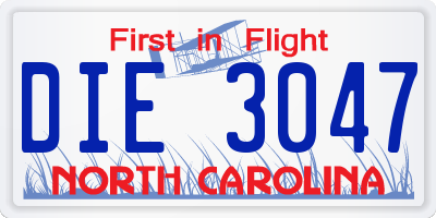 NC license plate DIE3047