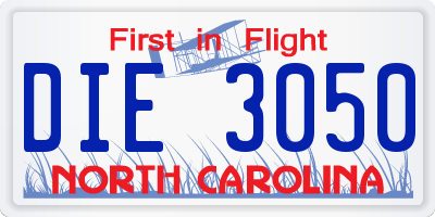 NC license plate DIE3050