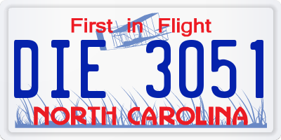 NC license plate DIE3051