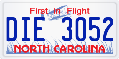 NC license plate DIE3052