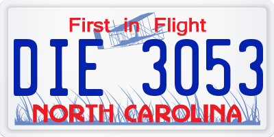 NC license plate DIE3053