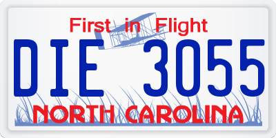 NC license plate DIE3055