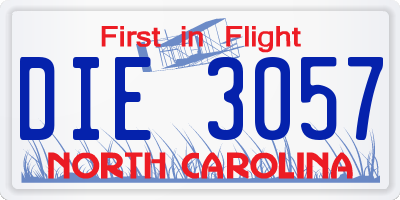 NC license plate DIE3057