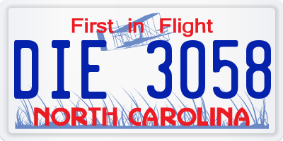 NC license plate DIE3058