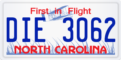 NC license plate DIE3062