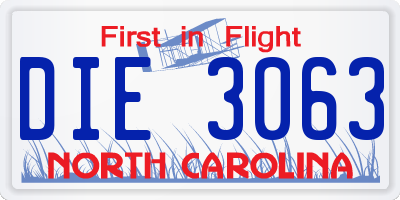 NC license plate DIE3063