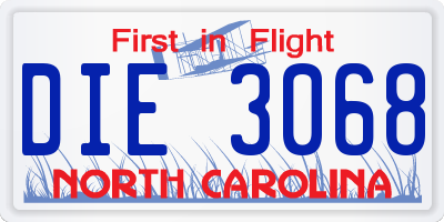 NC license plate DIE3068