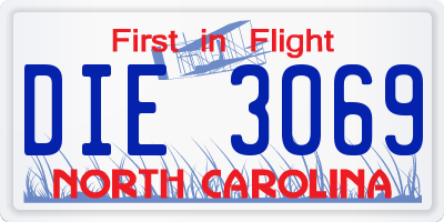 NC license plate DIE3069