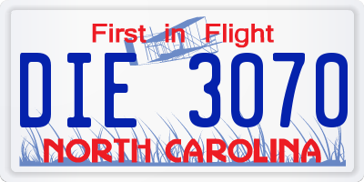 NC license plate DIE3070