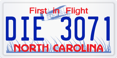 NC license plate DIE3071