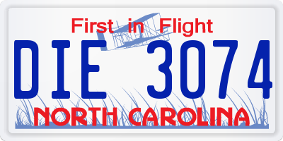 NC license plate DIE3074