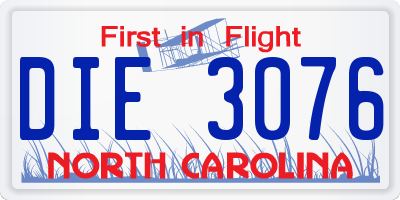 NC license plate DIE3076