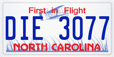 NC license plate DIE3077
