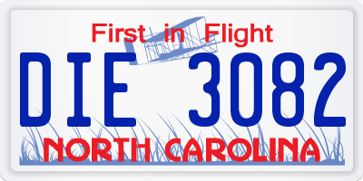 NC license plate DIE3082