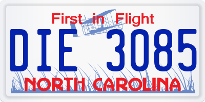 NC license plate DIE3085