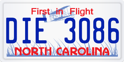 NC license plate DIE3086