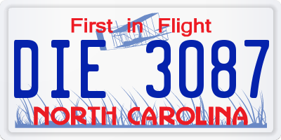 NC license plate DIE3087