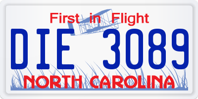 NC license plate DIE3089