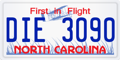 NC license plate DIE3090