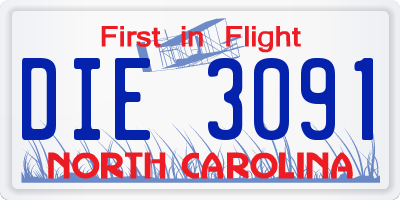 NC license plate DIE3091