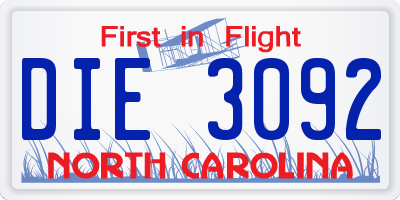 NC license plate DIE3092