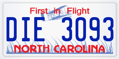 NC license plate DIE3093