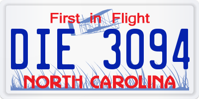 NC license plate DIE3094