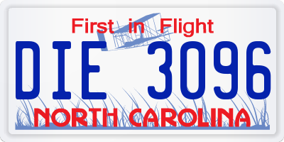 NC license plate DIE3096