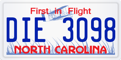 NC license plate DIE3098