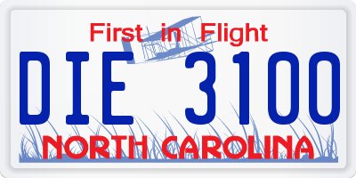 NC license plate DIE3100