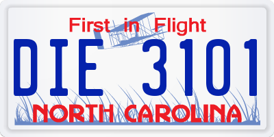 NC license plate DIE3101