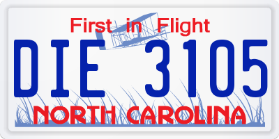 NC license plate DIE3105