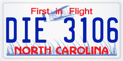 NC license plate DIE3106