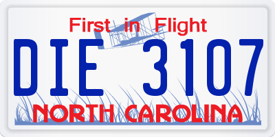 NC license plate DIE3107