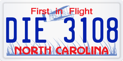 NC license plate DIE3108