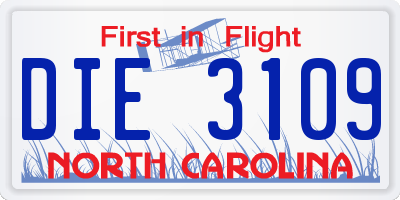 NC license plate DIE3109