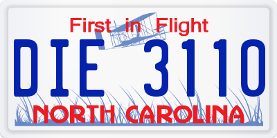 NC license plate DIE3110