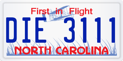 NC license plate DIE3111