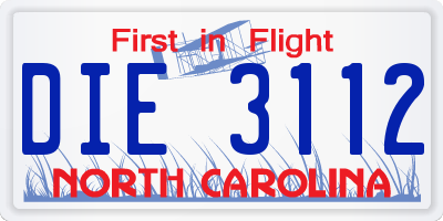 NC license plate DIE3112