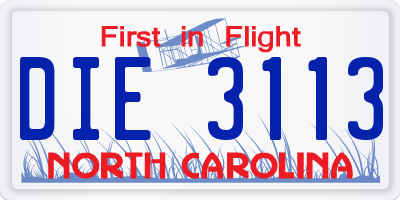 NC license plate DIE3113