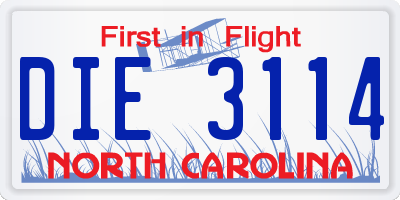 NC license plate DIE3114