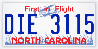 NC license plate DIE3115