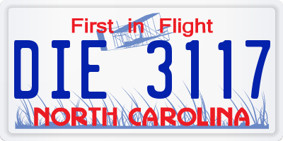 NC license plate DIE3117
