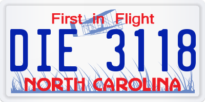 NC license plate DIE3118