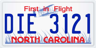 NC license plate DIE3121