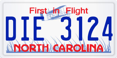 NC license plate DIE3124