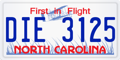 NC license plate DIE3125